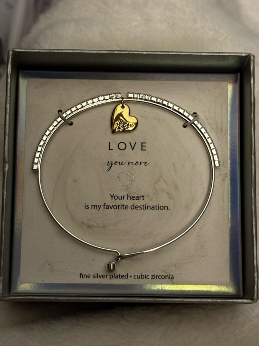 Silver Plated Heart Charm‎ Bangle Bracelet - LOVE